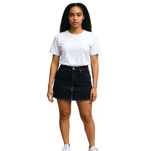 NEW We the Free Black Cotton Denim Mini Skirt w/ Front Silver Zipper | Size 0